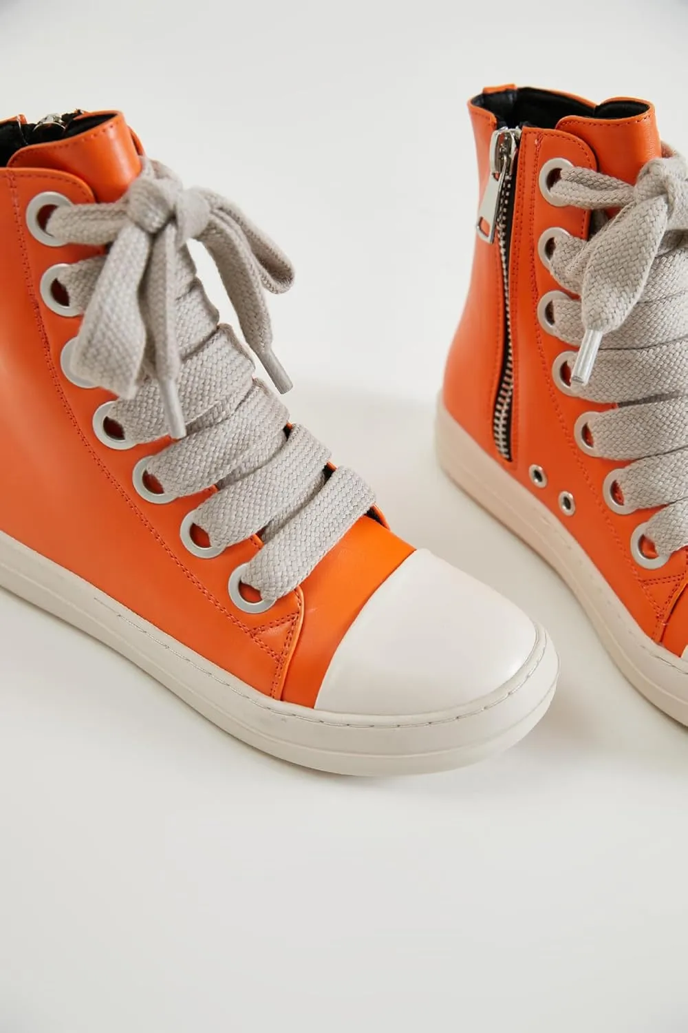 Vertundy Womens Platform High Top Sneakers X-Wide Lace Up Fashion Zipper Pu Leather Round Toe Comfortable Sneaker Shoes