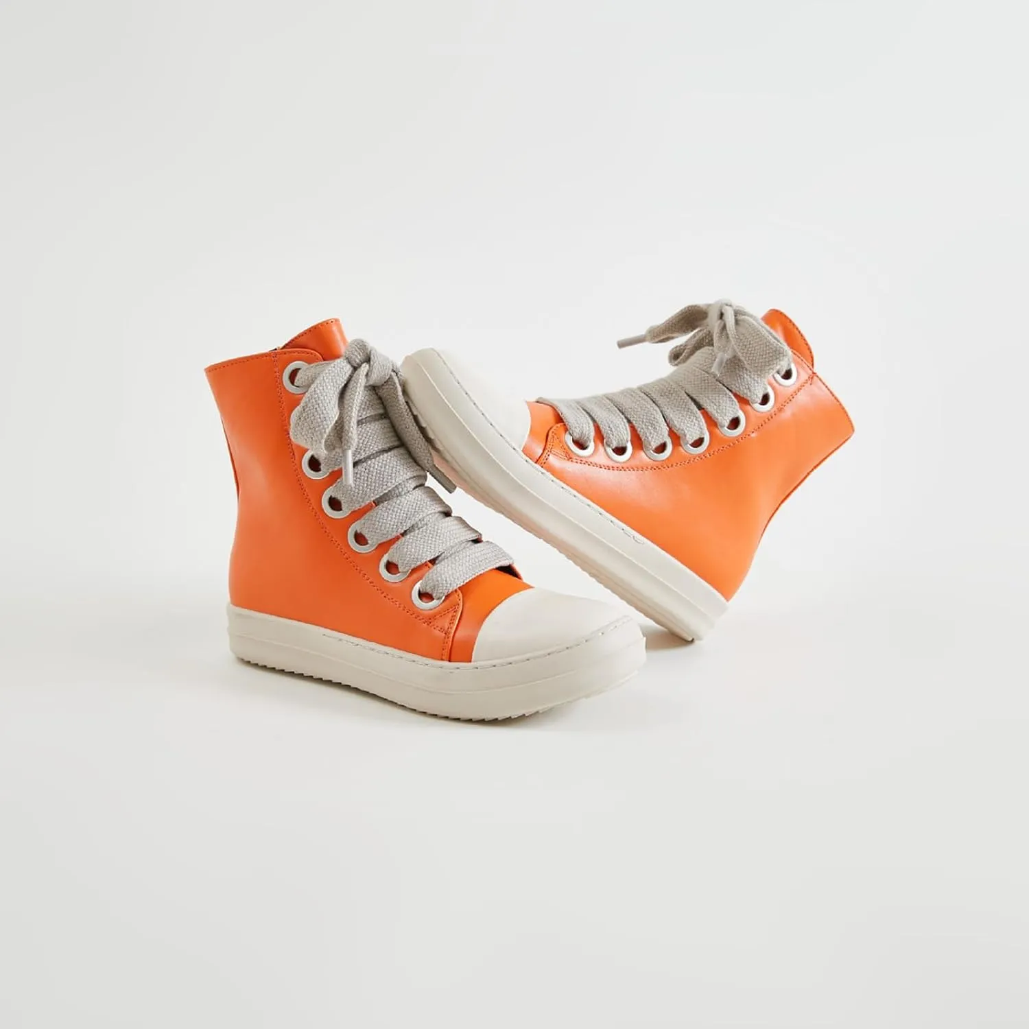 Vertundy Womens Platform High Top Sneakers X-Wide Lace Up Fashion Zipper Pu Leather Round Toe Comfortable Sneaker Shoes