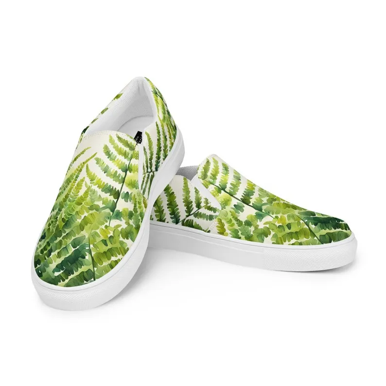 Watercolor Fern Women’s Slip-on Canvas Shoes
