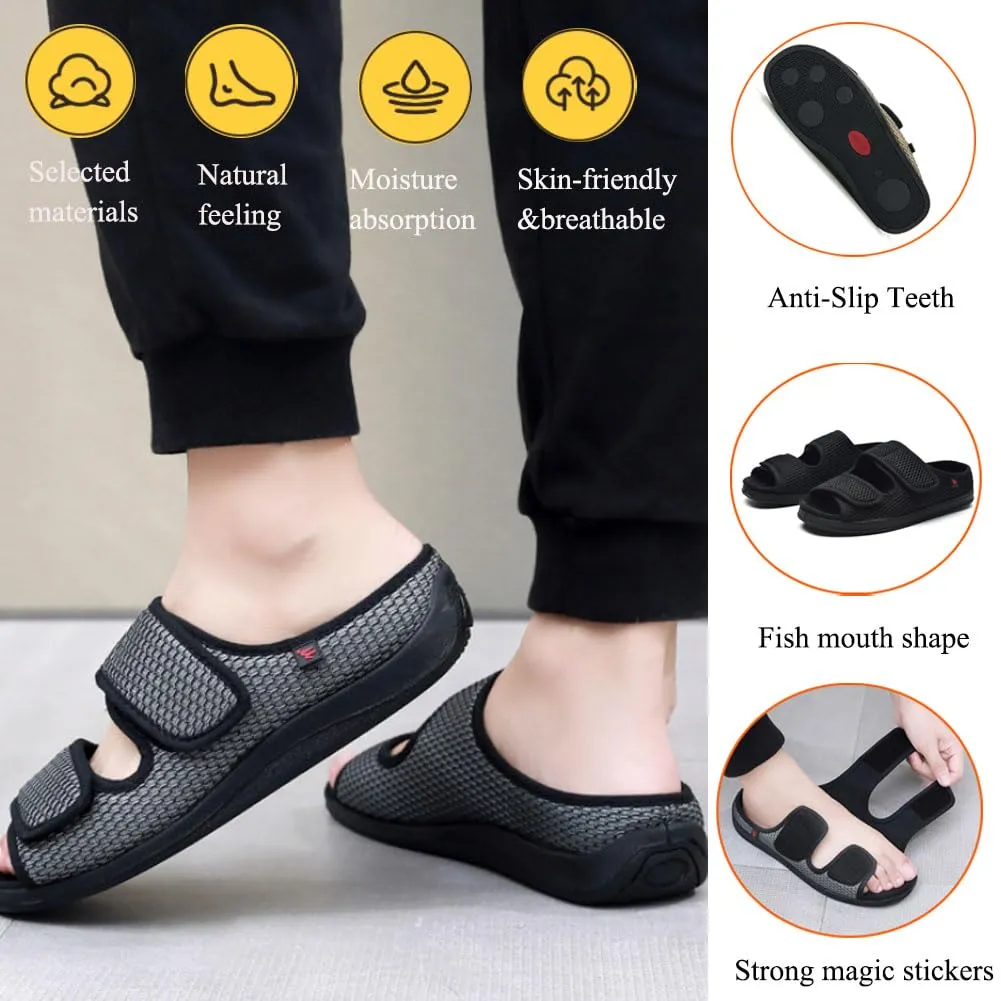 WEEOATAR Diabetic Slippers,Post Surgery Shoes,Medical Walking Shoes,Adjustable,Slip-on and Wide Orthopedic Shoes with Magic Stickers for Diabetics,Swollen Feet&Arthritis Edema(Man Yellow,7.0/255cm)
