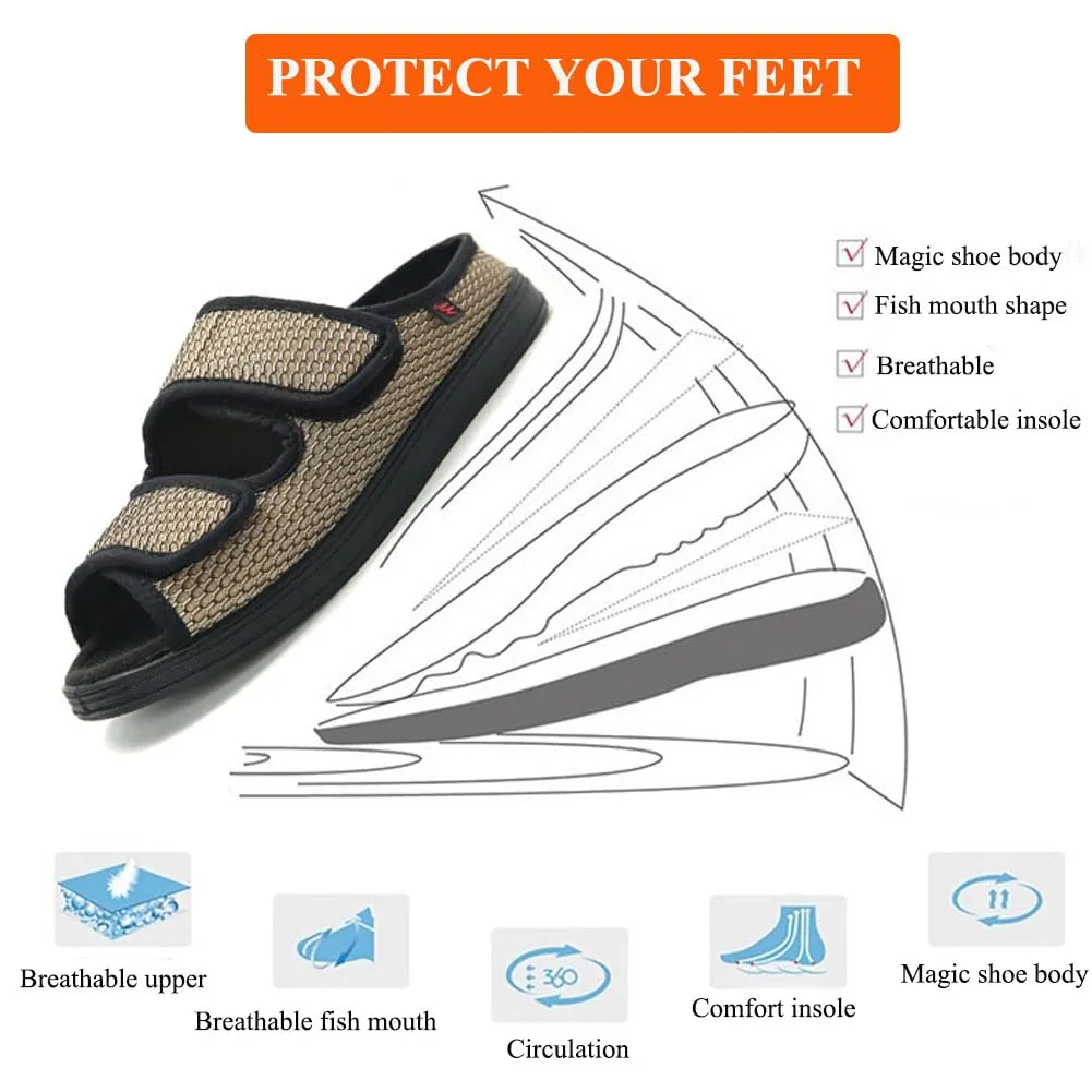WEEOATAR Diabetic Slippers,Post Surgery Shoes,Medical Walking Shoes,Adjustable,Slip-on and Wide Orthopedic Shoes with Magic Stickers for Diabetics,Swollen Feet&Arthritis Edema(Man Yellow,7.0/255cm)