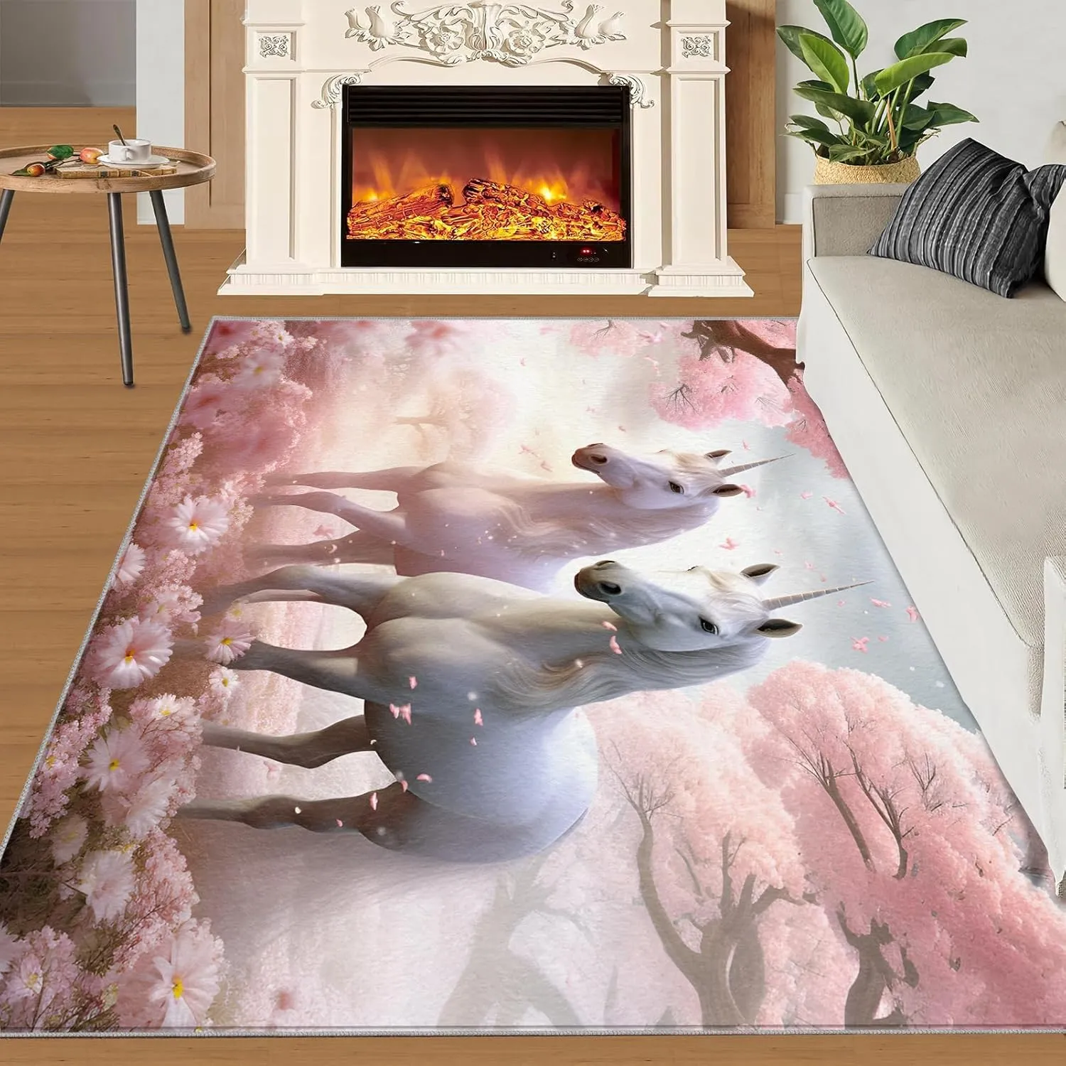 White Horse Rug & Home Decor - 2x6 Rug, Cherry Blossom Runner Rug, Galloping Horses Rugs, Machine Washable Rug Soft Non Slip Kitchen Laundry Room Entryway Bedroom