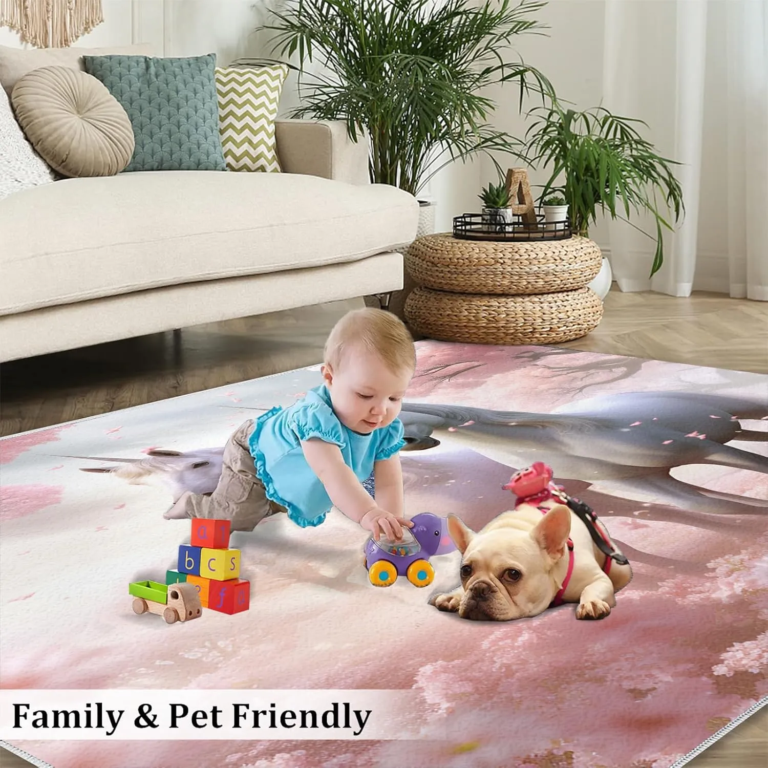 White Horse Rug & Home Decor - 2x6 Rug, Cherry Blossom Runner Rug, Galloping Horses Rugs, Machine Washable Rug Soft Non Slip Kitchen Laundry Room Entryway Bedroom