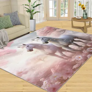 White Horse Rug & Home Decor - 2x6 Rug, Cherry Blossom Runner Rug, Galloping Horses Rugs, Machine Washable Rug Soft Non Slip Kitchen Laundry Room Entryway Bedroom