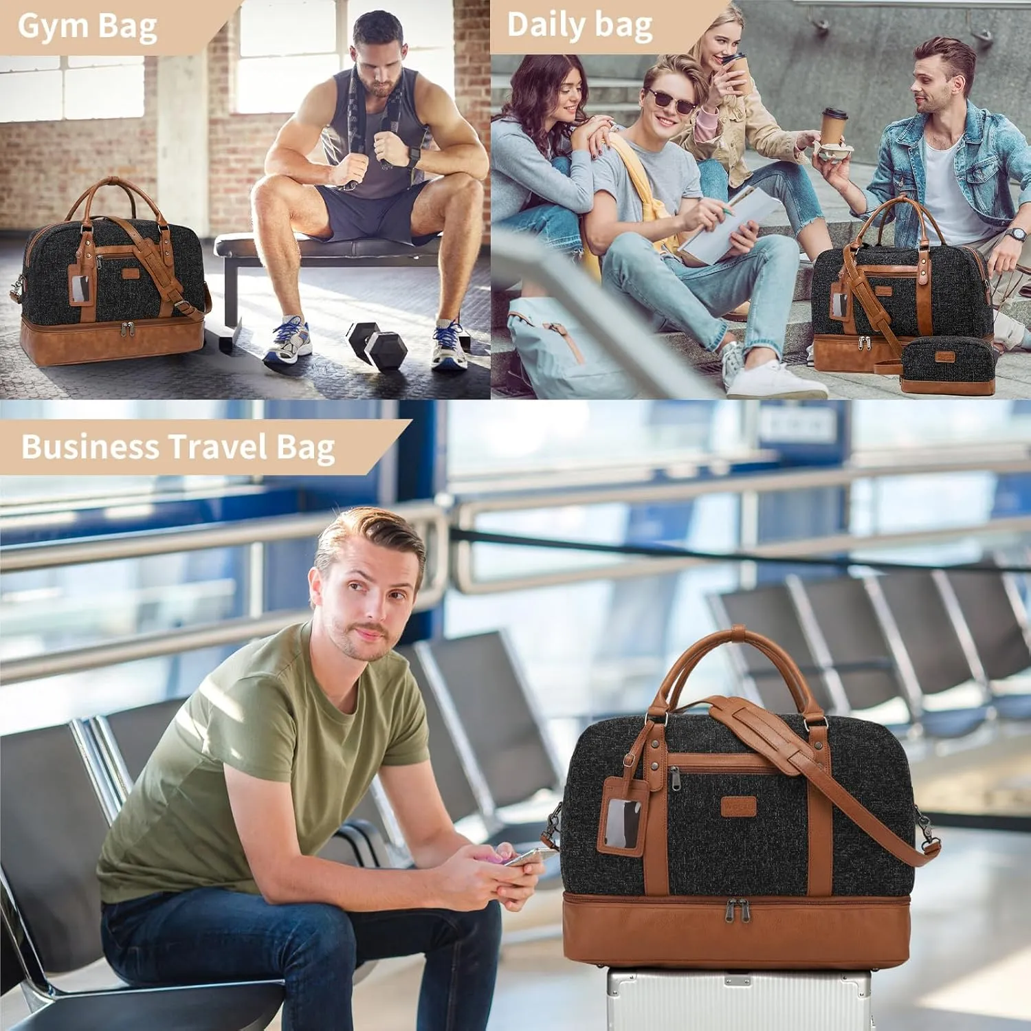 Wogarl Weekender Bags for Women Large Overnight Bag Weekend Travel Duffel Bag Carry on Shoulder with Shoe Compartment Toiletry Bag for Travel Business Gym