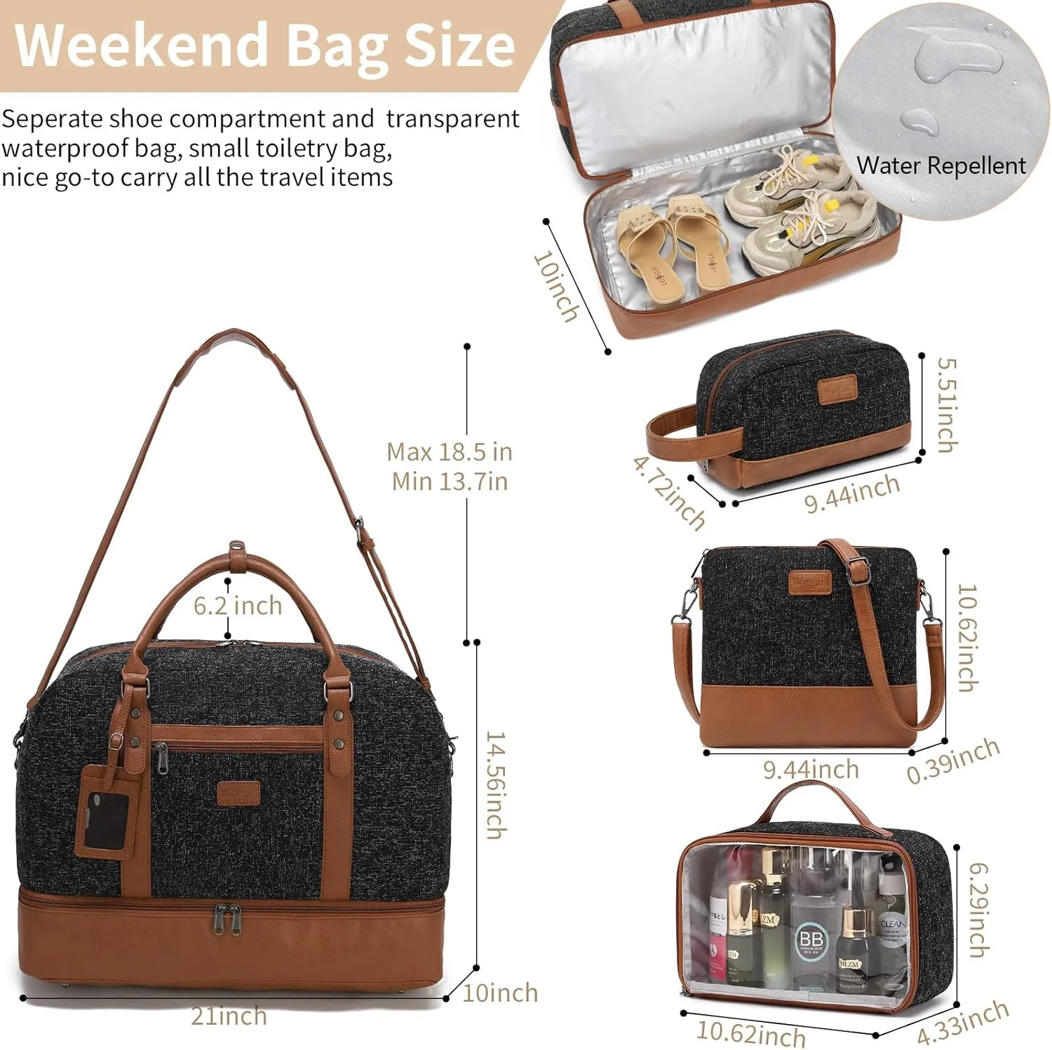 Wogarl Weekender Bags for Women Large Overnight Bag Weekend Travel Duffel Bag Carry on Shoulder with Shoe Compartment Toiletry Bag for Travel Business Gym