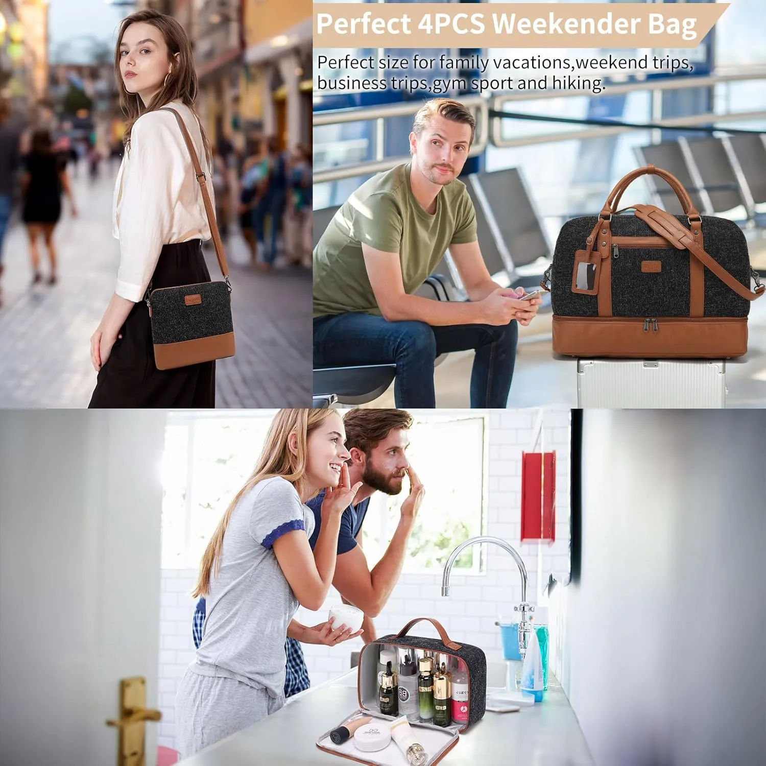 Wogarl Weekender Bags for Women Large Overnight Bag Weekend Travel Duffel Bag Carry on Shoulder with Shoe Compartment Toiletry Bag for Travel Business Gym