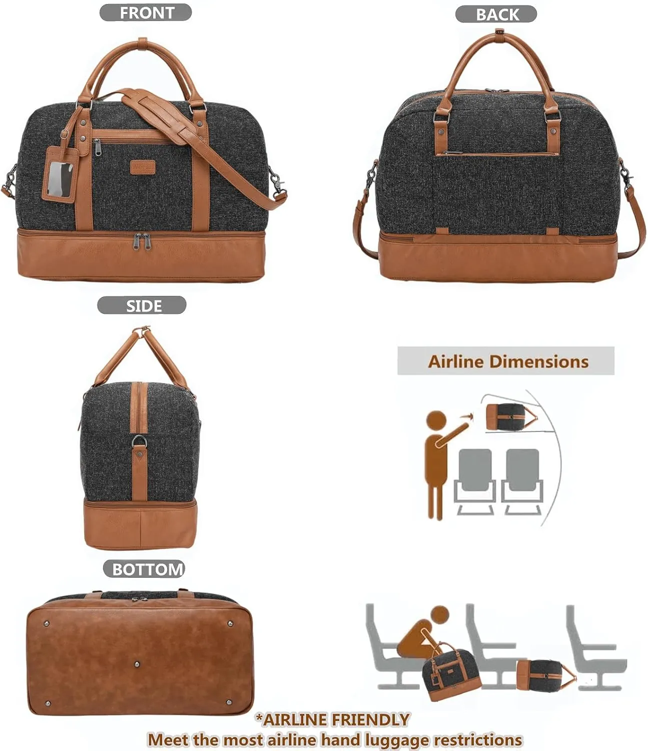 Wogarl Weekender Bags for Women Large Overnight Bag Weekend Travel Duffel Bag Carry on Shoulder with Shoe Compartment Toiletry Bag for Travel Business Gym