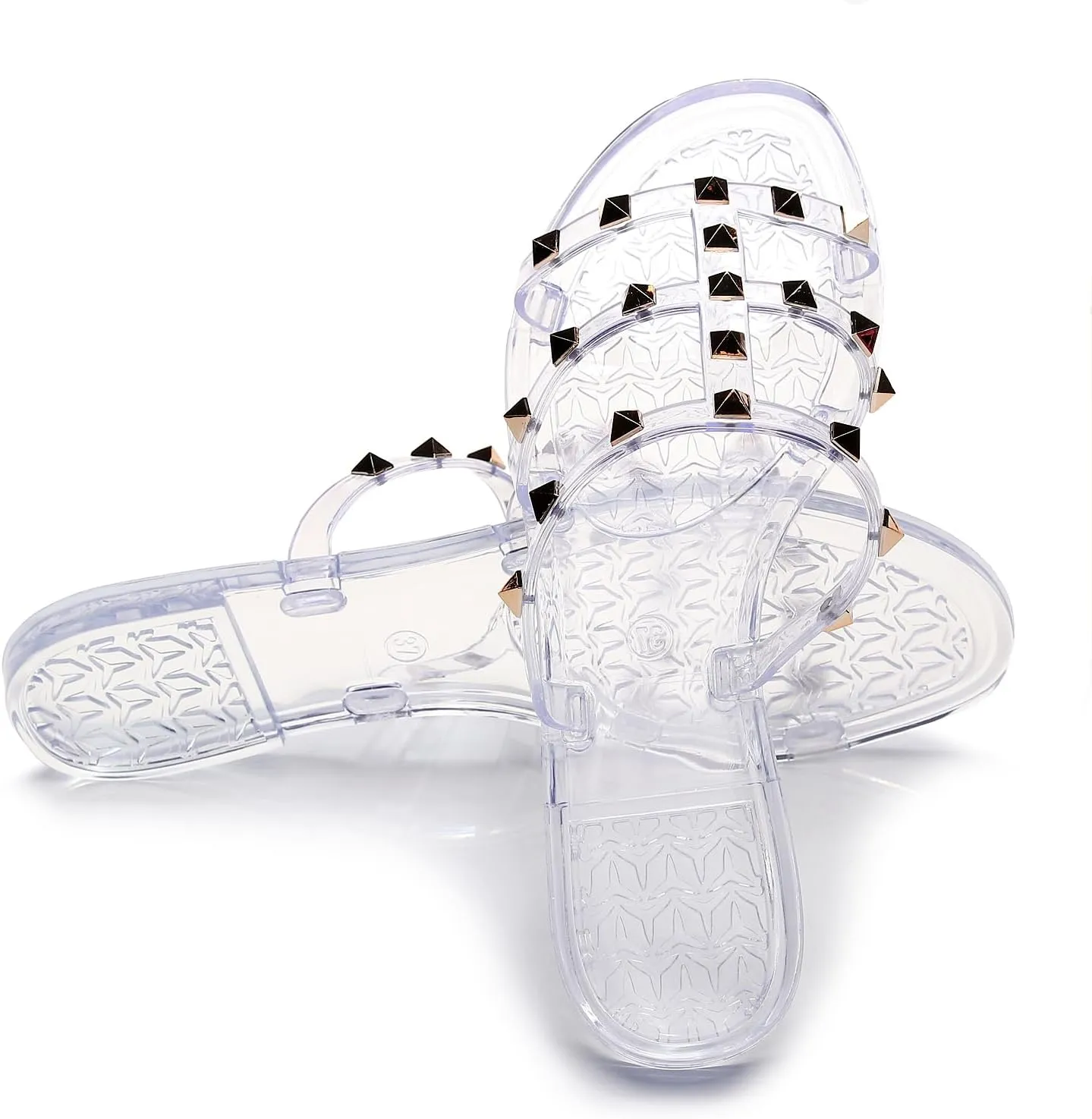 Women Flats Sandals, Studded Jelly Shoes Size 9 Red Dressy Summer Beach Rivets Strappy Jellies Slide Slip On Open Toes