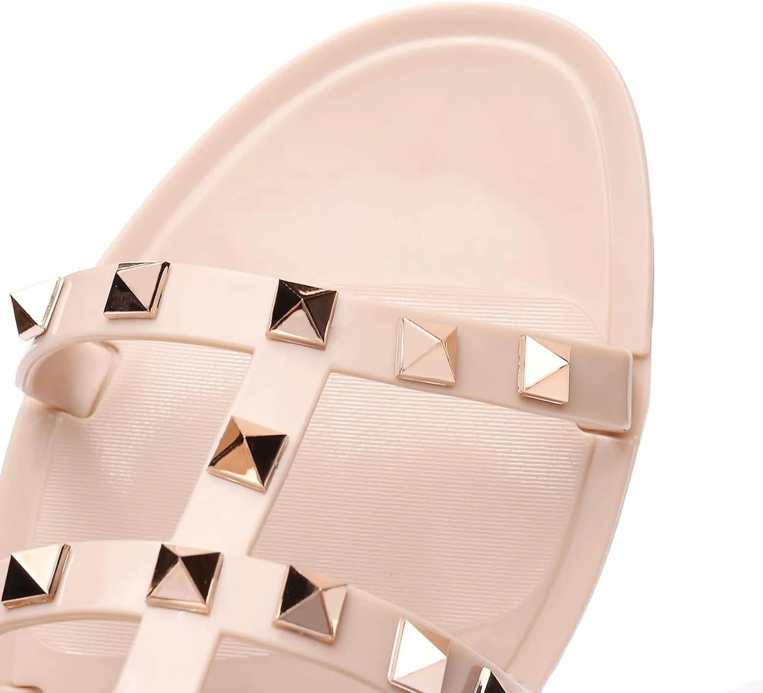 Women Flats Sandals, Studded Jelly Shoes Size 9 Red Dressy Summer Beach Rivets Strappy Jellies Slide Slip On Open Toes