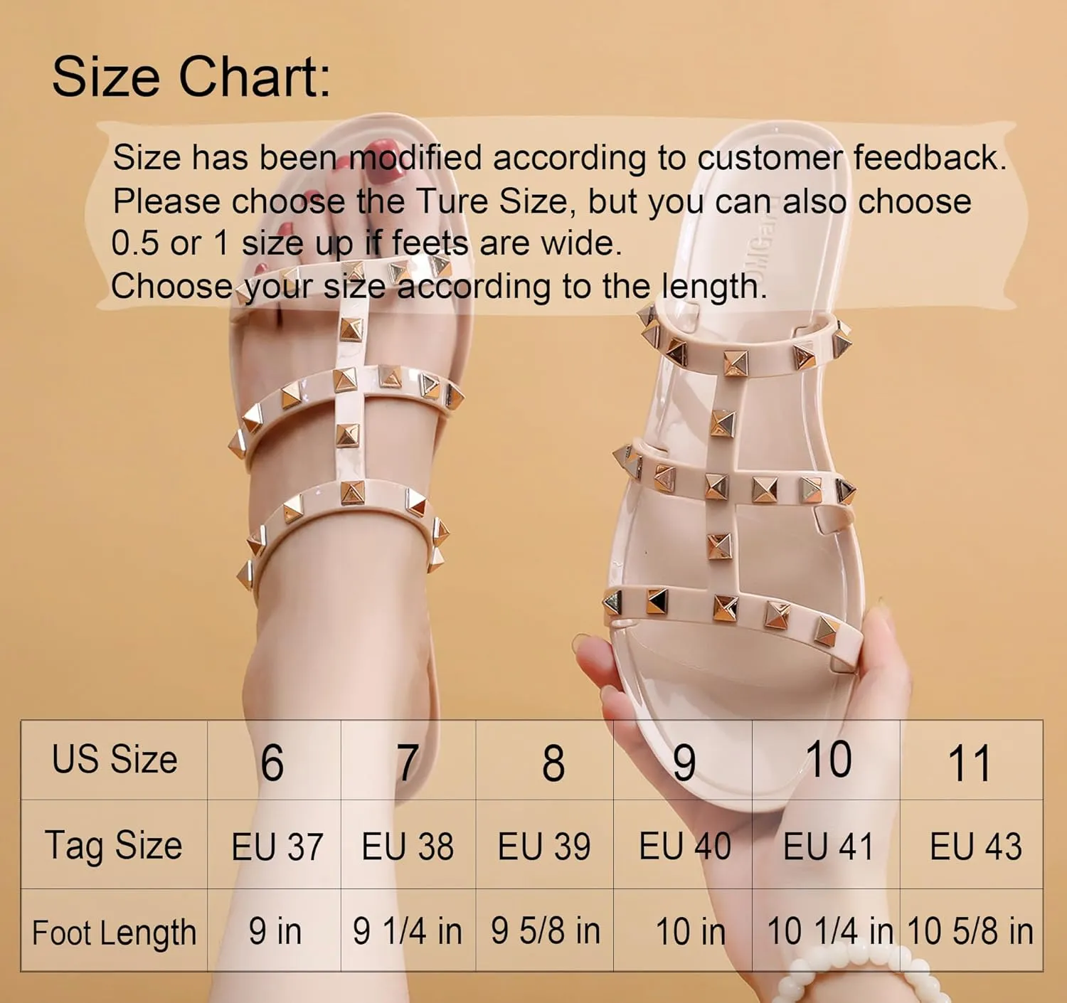 Women Flats Sandals, Studded Jelly Shoes Size 9 Red Dressy Summer Beach Rivets Strappy Jellies Slide Slip On Open Toes