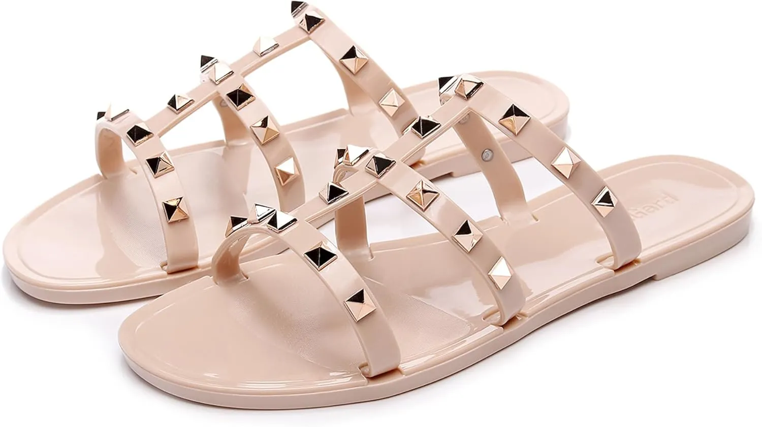 Women Flats Sandals, Studded Jelly Shoes Size 9 Red Dressy Summer Beach Rivets Strappy Jellies Slide Slip On Open Toes