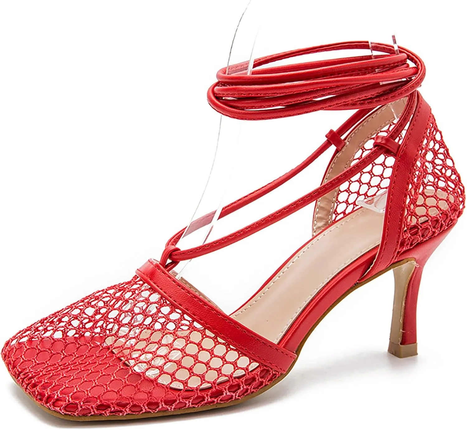 Women Graceful Open Toe Mesh Sandals High Heels Stilettos Strappy Slip On Crisscross Straps Shoes Summer Pumps