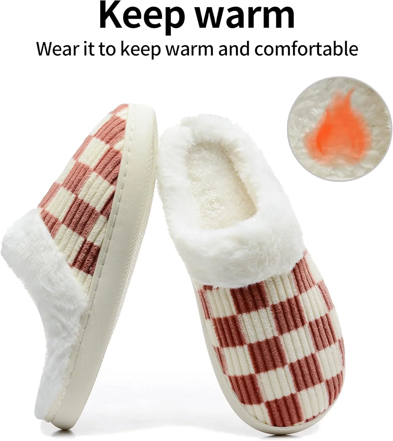 Women House Fuzzy Slippers - Plaid Scuff Checkered Slip-on Memory Foam Indoor Outdoor Comfortable Soft Slides