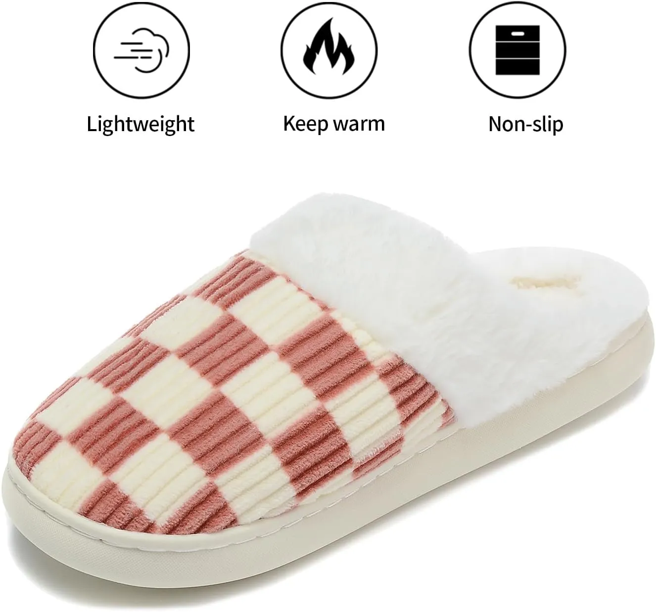 Women House Fuzzy Slippers - Plaid Scuff Checkered Slip-on Memory Foam Indoor Outdoor Comfortable Soft Slides