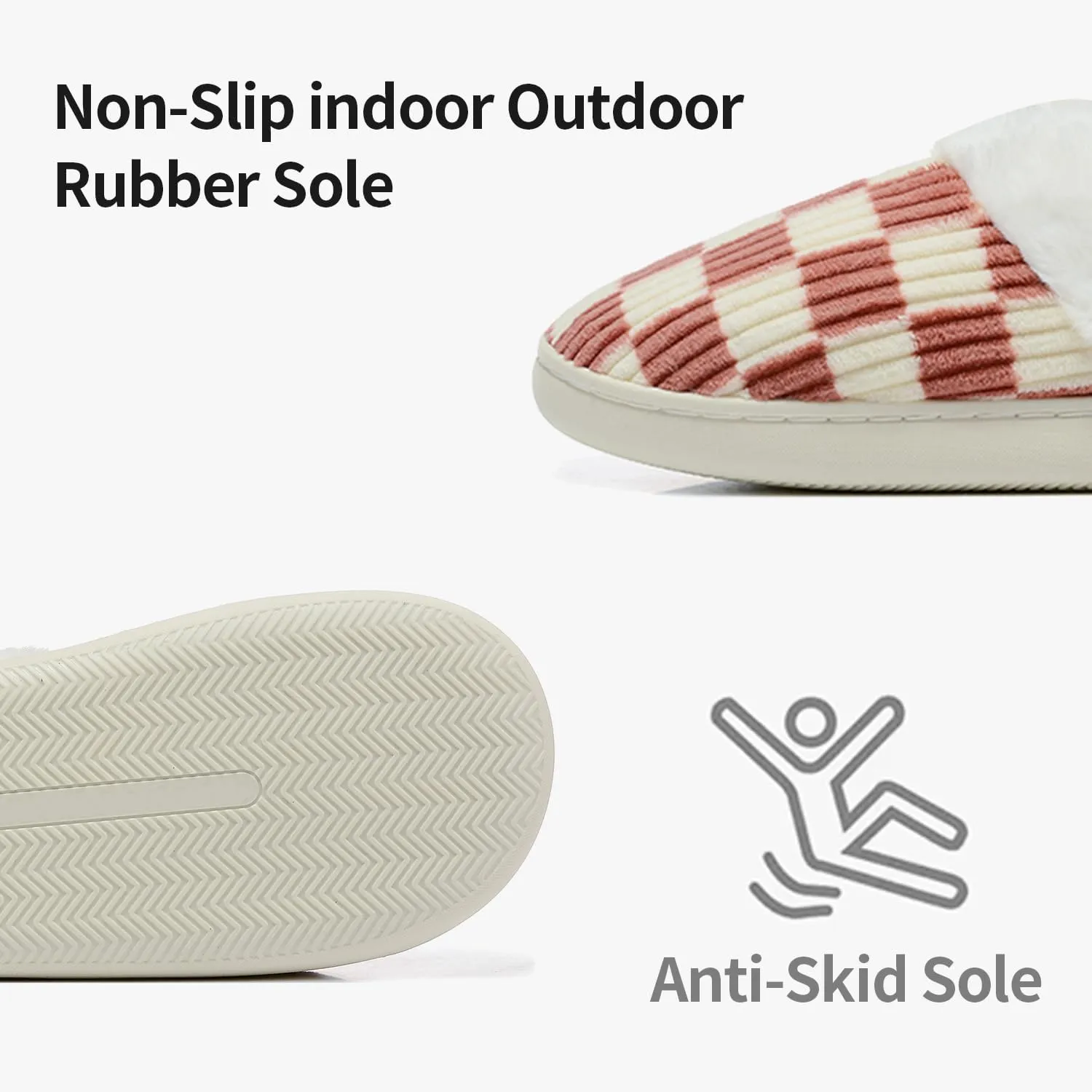 Women House Fuzzy Slippers - Plaid Scuff Checkered Slip-on Memory Foam Indoor Outdoor Comfortable Soft Slides