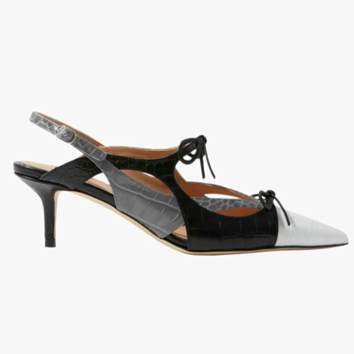 Women Kitten Heel Pointed Toe Slingback Sandals Bow Crocodile Sandal Heels Cap Toe 2 inch Thin Heel Slingback Pumps Two Tone Strappy Sexy Fashion Wedding Party 4-11 M US