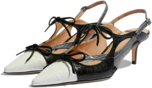 Women Kitten Heel Pointed Toe Slingback Sandals Bow Crocodile Sandal Heels Cap Toe 2 inch Thin Heel Slingback Pumps Two Tone Strappy Sexy Fashion Wedding Party 4-11 M US