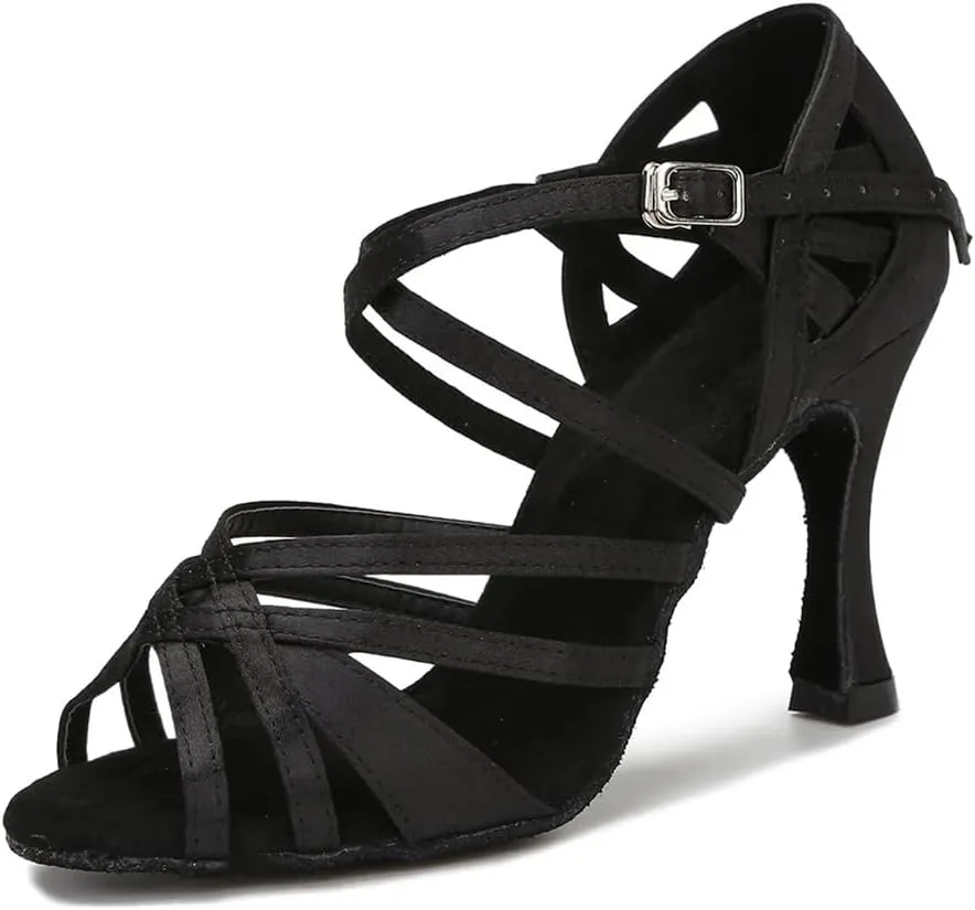 Women Silk Satin Latin Dance Shoes Soft Soled Tango Salsa Practice Shoes Ballroom Party High Heels