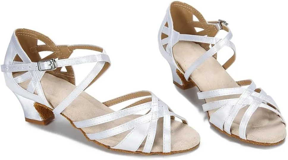 Women Silk Satin Latin Dance Shoes Soft Soled Tango Salsa Practice Shoes Ballroom Party High Heels