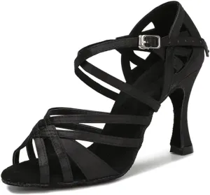 Women Silk Satin Latin Dance Shoes Soft Soled Tango Salsa Practice Shoes Ballroom Party High Heels