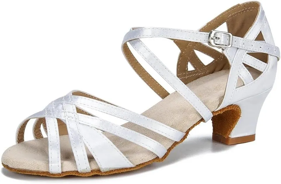 Women Silk Satin Latin Dance Shoes Soft Soled Tango Salsa Practice Shoes Ballroom Party High Heels