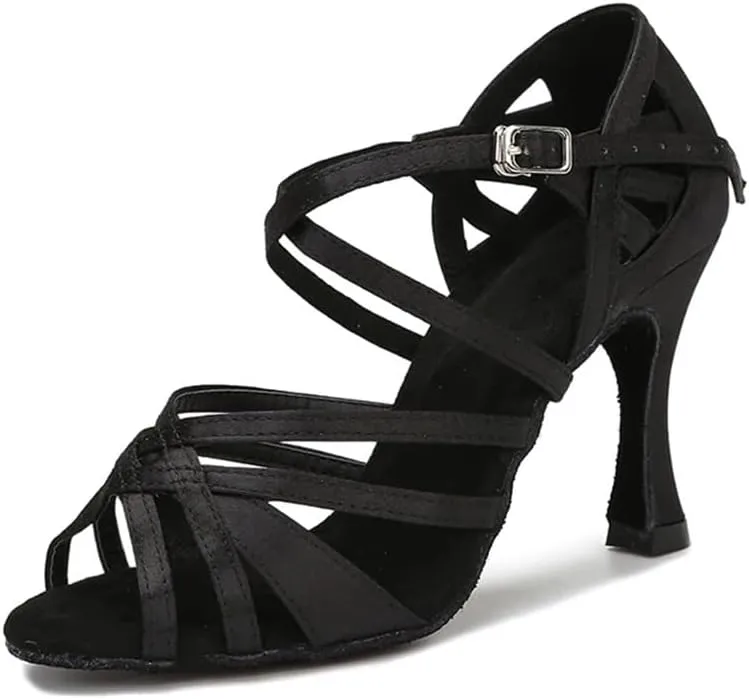 Women Silk Satin Latin Dance Shoes Soft Soled Tango Salsa Practice Shoes Ballroom Party High Heels