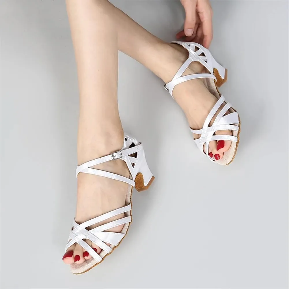 Women Silk Satin Latin Dance Shoes Soft Soled Tango Salsa Practice Shoes Ballroom Party High Heels