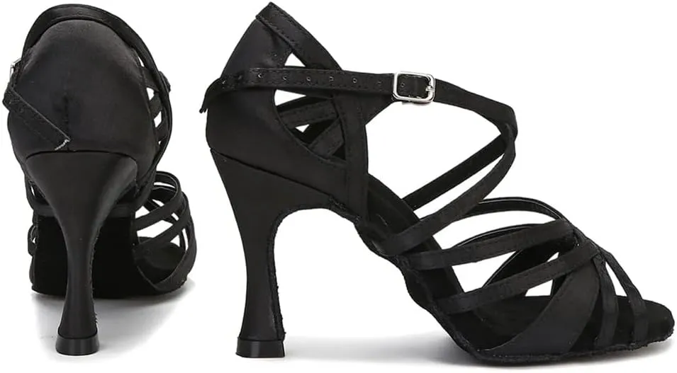 Women Silk Satin Latin Dance Shoes Soft Soled Tango Salsa Practice Shoes Ballroom Party High Heels