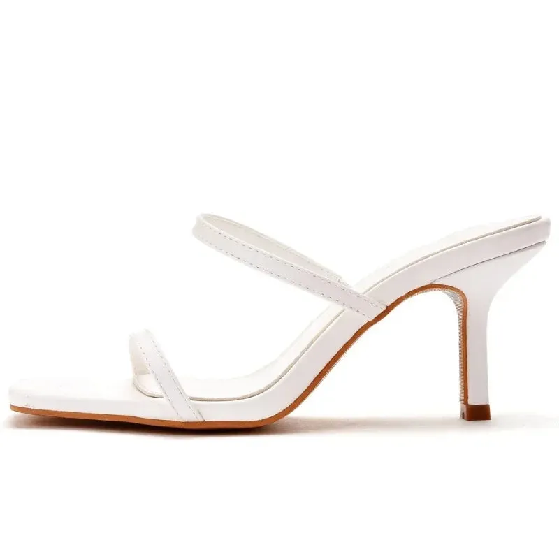 Women's 7 - 10 cm White Heeled Sandal with Thin Straps