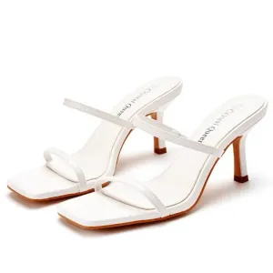 Women's 7 - 10 cm White Heeled Sandal with Thin Straps