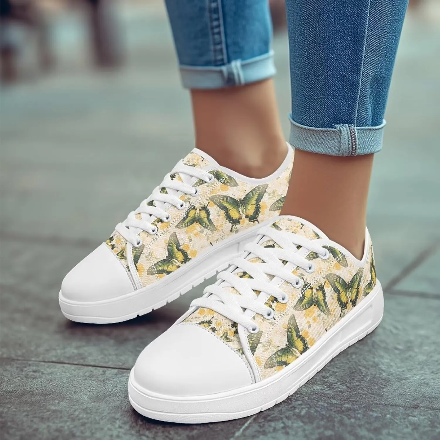 Womens Canvas Slip-On Shoes Lightweight Comfort Sneakers for Casual Wear Soft Cushioned Insole for Athletic Size 6-13.5 White Sole