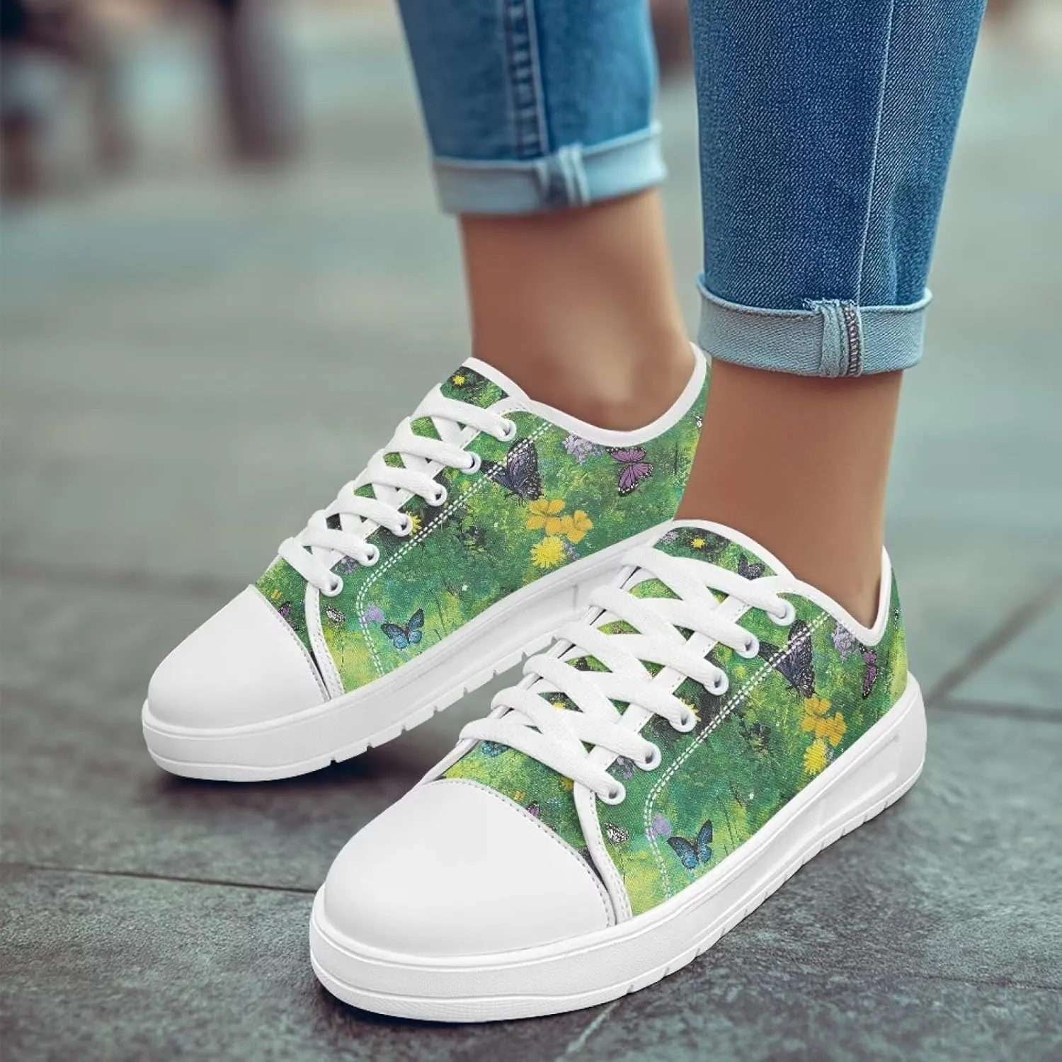 Womens Canvas Slip-On Shoes Lightweight Comfort Sneakers for Casual Wear Soft Cushioned Insole for Athletic Size 6-13.5 White Sole