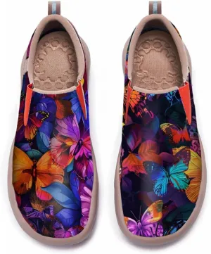 Women's Casual Loafers Microfiber Slip On Sneakers Art Painted Comfortable Soft Travel Shoes Colorful Butterfly