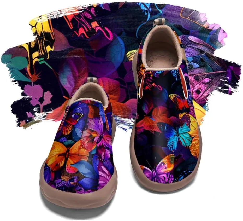 Women's Casual Loafers Microfiber Slip On Sneakers Art Painted Comfortable Soft Travel Shoes Colorful Butterfly