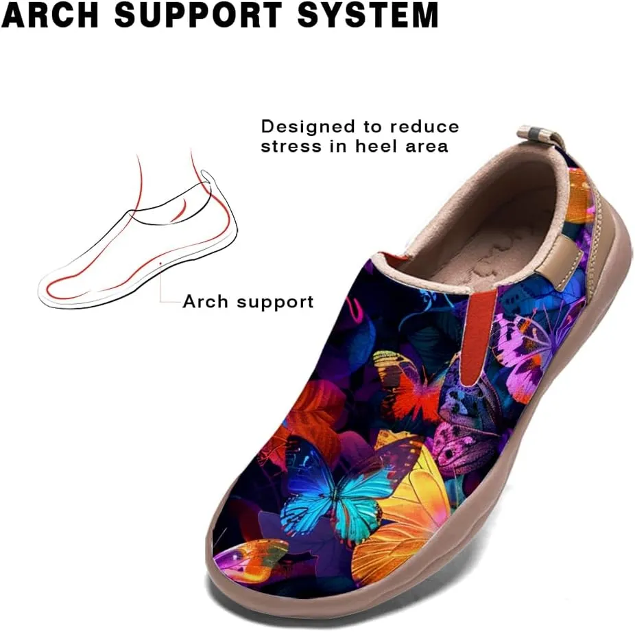 Women's Casual Loafers Microfiber Slip On Sneakers Art Painted Comfortable Soft Travel Shoes Colorful Butterfly