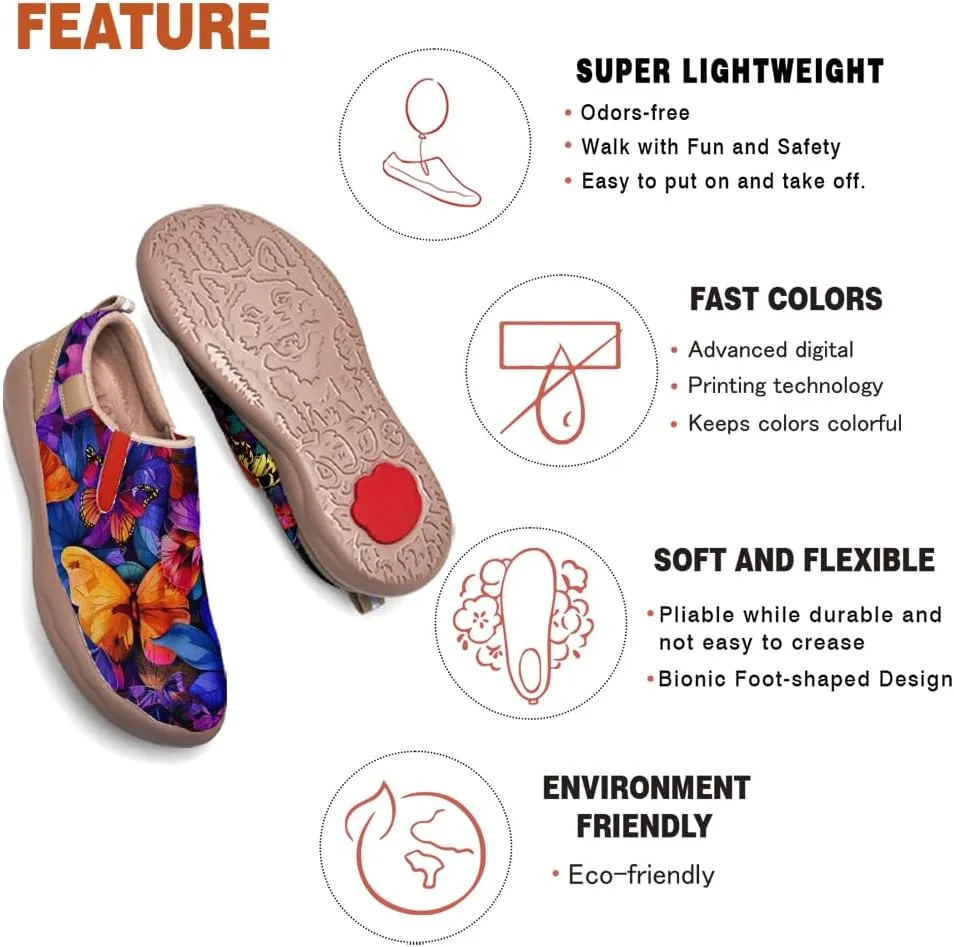 Women's Casual Loafers Microfiber Slip On Sneakers Art Painted Comfortable Soft Travel Shoes Colorful Butterfly
