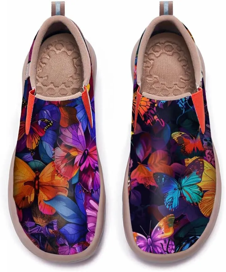 Women's Casual Loafers Microfiber Slip On Sneakers Art Painted Comfortable Soft Travel Shoes Colorful Butterfly