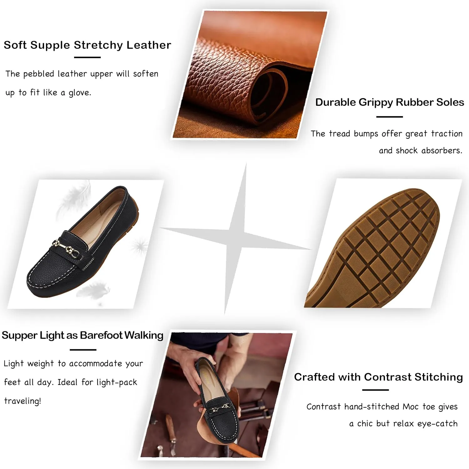 Women's Comfortable & Lightweight Leather Loafers Slip-Ons Driving Mocs Walking Shoes Cute Business Casual Dress Shoes Work Flats for Women