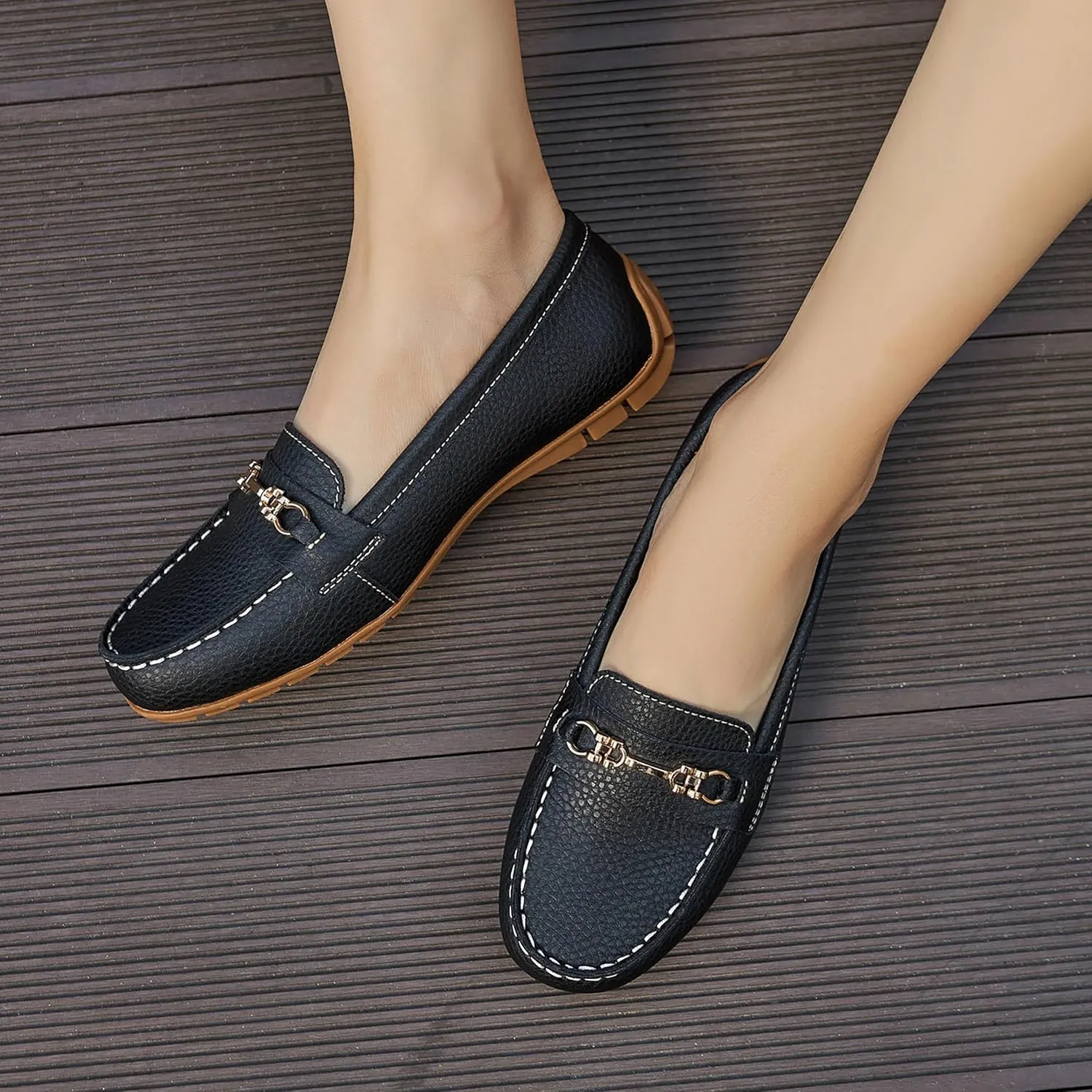 Women's Comfortable & Lightweight Leather Loafers Slip-Ons Driving Mocs Walking Shoes Cute Business Casual Dress Shoes Work Flats for Women
