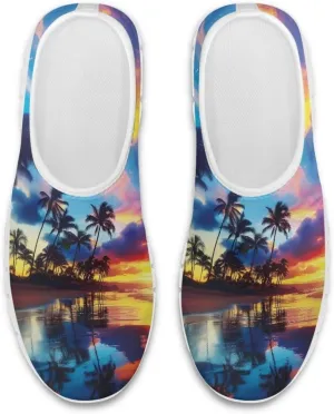 Women's Comfortable Sneakers Colorful Florals Low Top Casual Shoes Lightweight Popular No Laces Slip On Breathable Mesh Shoes for Party Size 5.5-11.5 White Sole