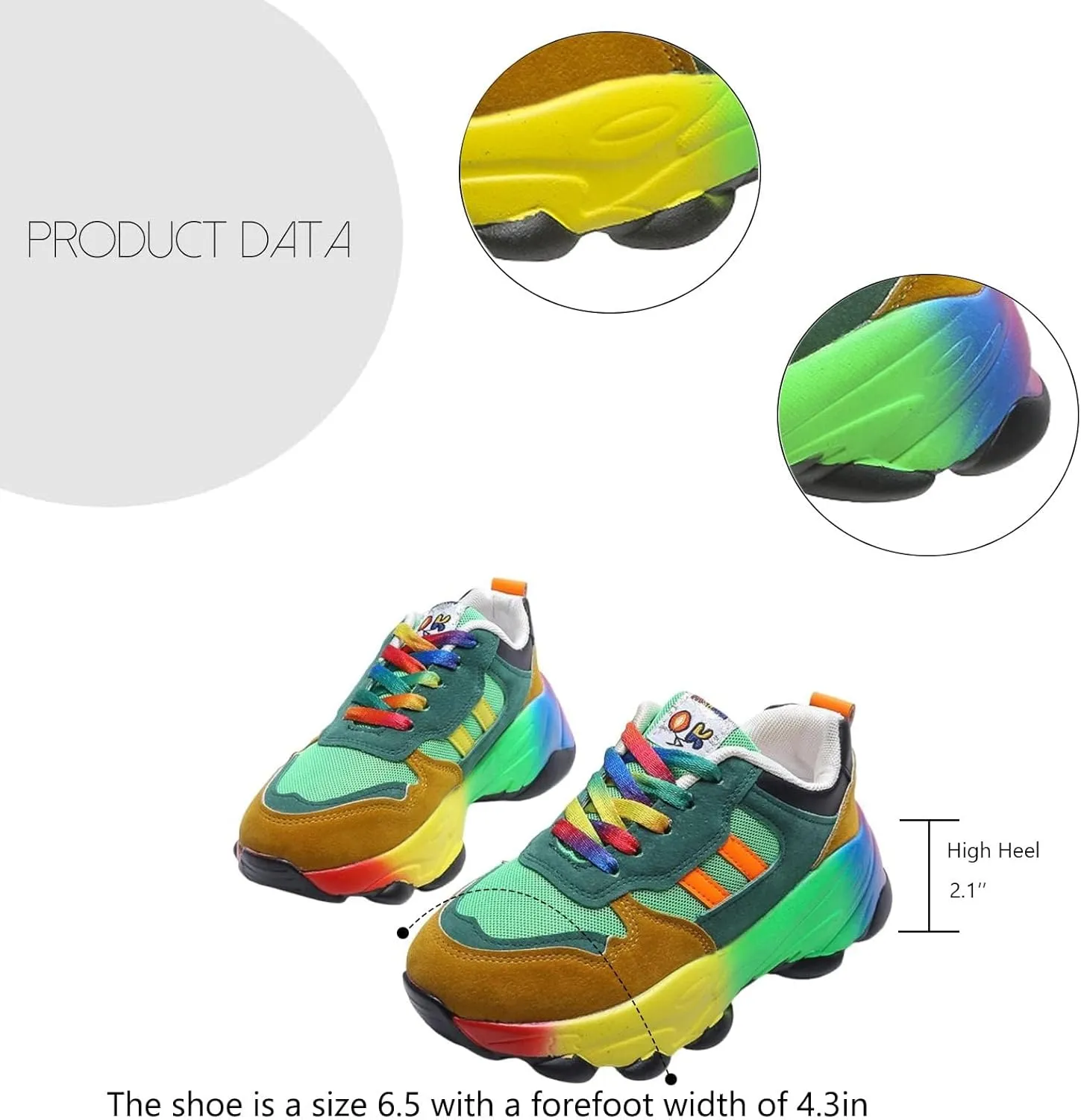 Women's Comfortable Stylish Rainbow Sneakers, Lace Up Orthopedic Arch Wide Foot Sneakers for Outdoor Workout