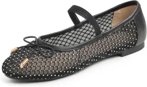 Women's Fashion Mesh Soft Mary Jane Round Toe Sparkle Flats