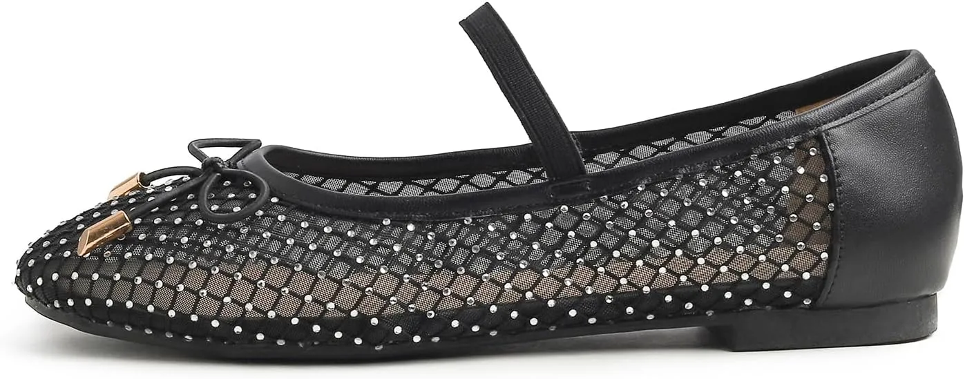Women's Fashion Mesh Soft Mary Jane Round Toe Sparkle Flats