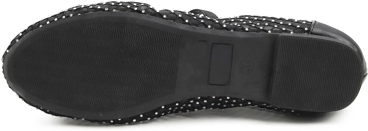 Women's Fashion Mesh Soft Mary Jane Round Toe Sparkle Flats