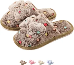 Women's Fleece Bow House Slippers Indoor Soft Comfy Cozy Plush Slip On Slippers with Bows Cute Winter Warm Bow Tie Fuzzy Bedroom Slippers Shoes Lightweight Non Slip