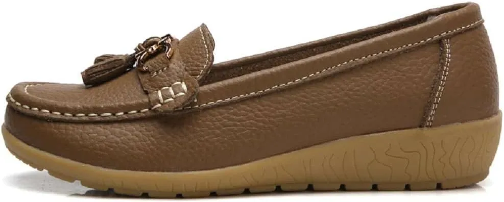 Women's Genuine Leather Platform Loafers Classic Casual Comfort Slip-On Shoes Soft Sole Dress Shoes
