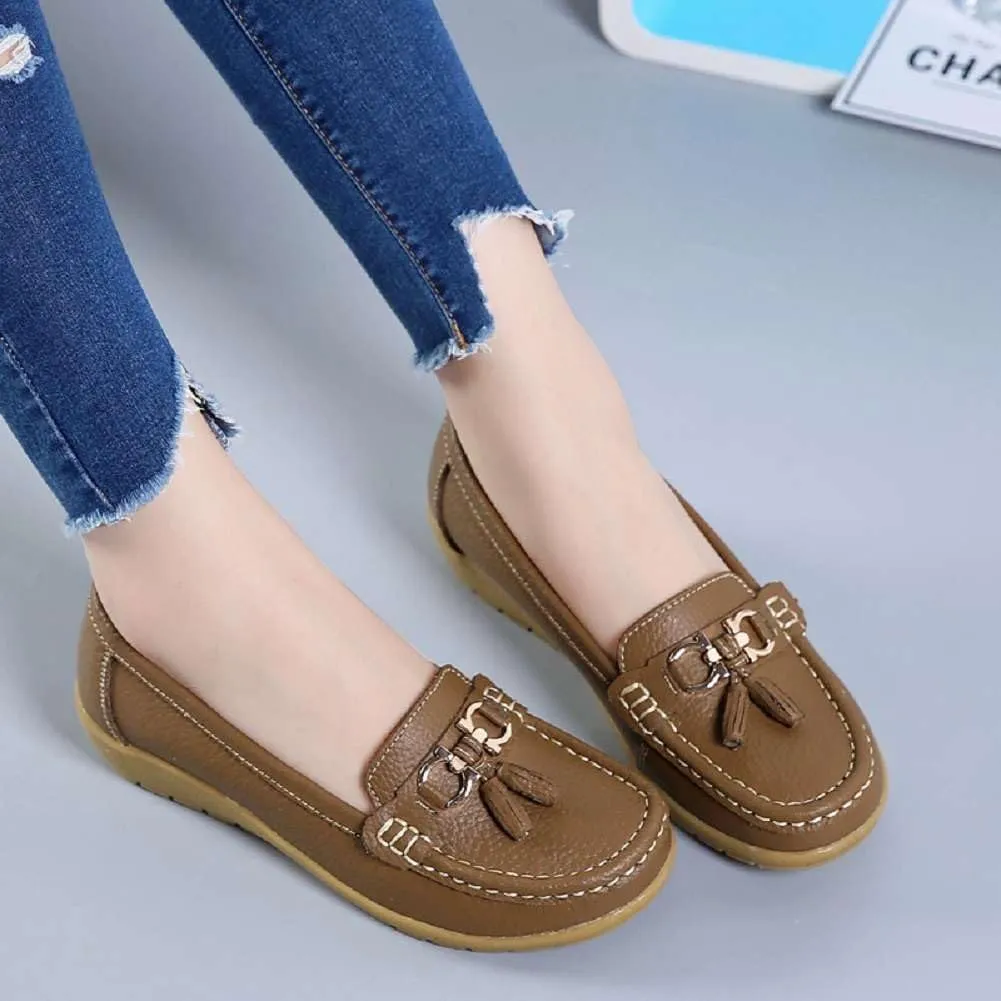 Women's Genuine Leather Platform Loafers Classic Casual Comfort Slip-On Shoes Soft Sole Dress Shoes