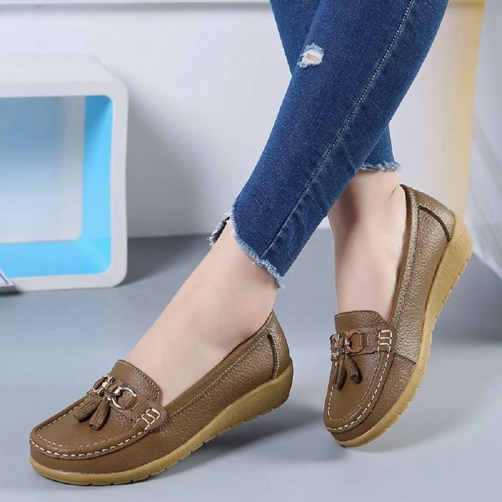 Women's Genuine Leather Platform Loafers Classic Casual Comfort Slip-On Shoes Soft Sole Dress Shoes
