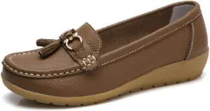 Women's Genuine Leather Platform Loafers Classic Casual Comfort Slip-On Shoes Soft Sole Dress Shoes